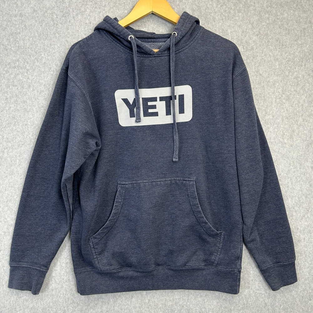 YETI Pullover Hoodie Navy Blue Logo Graphic Casual Sweatshirt Gorp Mens Medium